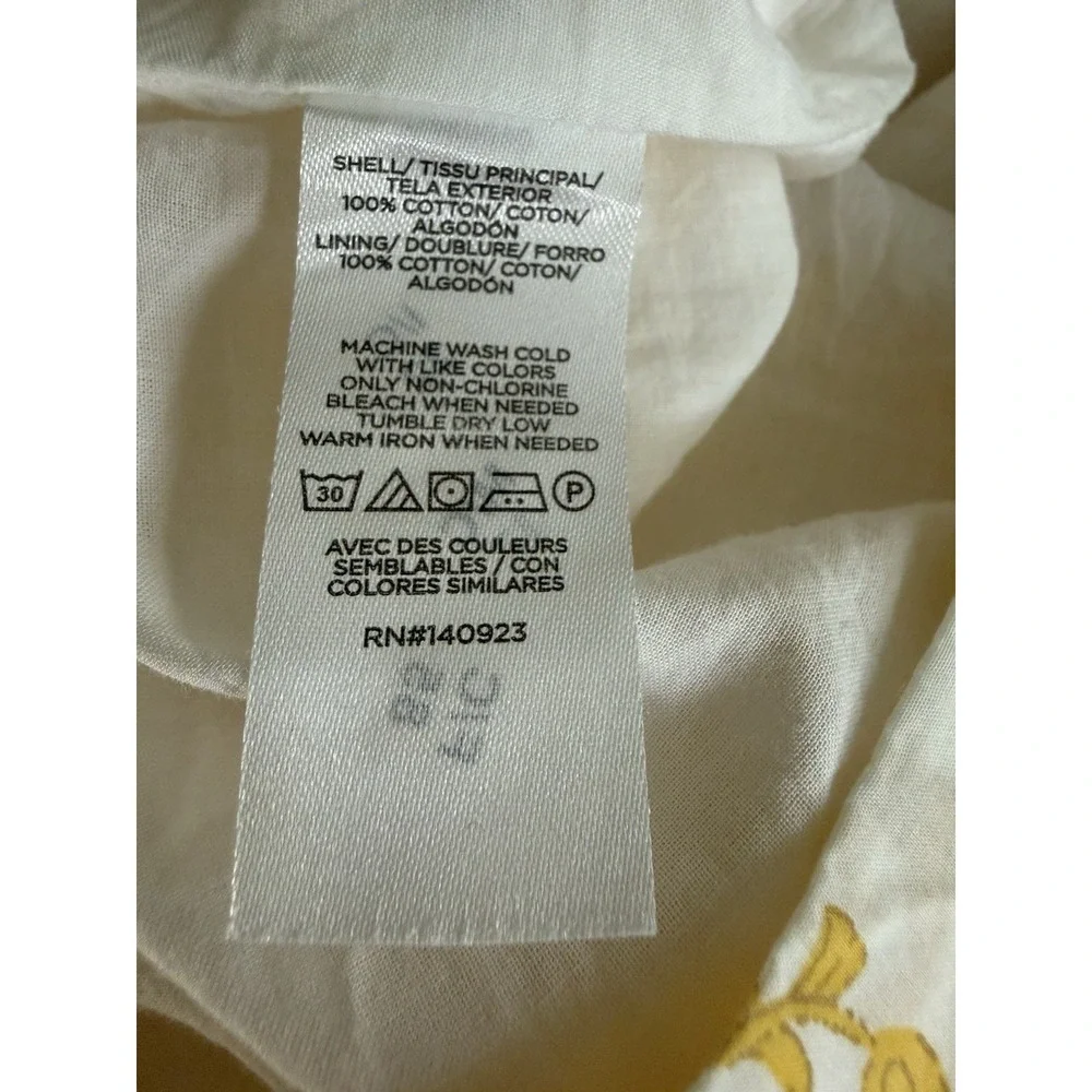 LOFT NWT Floral Cotton Mini Dress Yellow White Puff Sleeve Size 12 Cottagecore